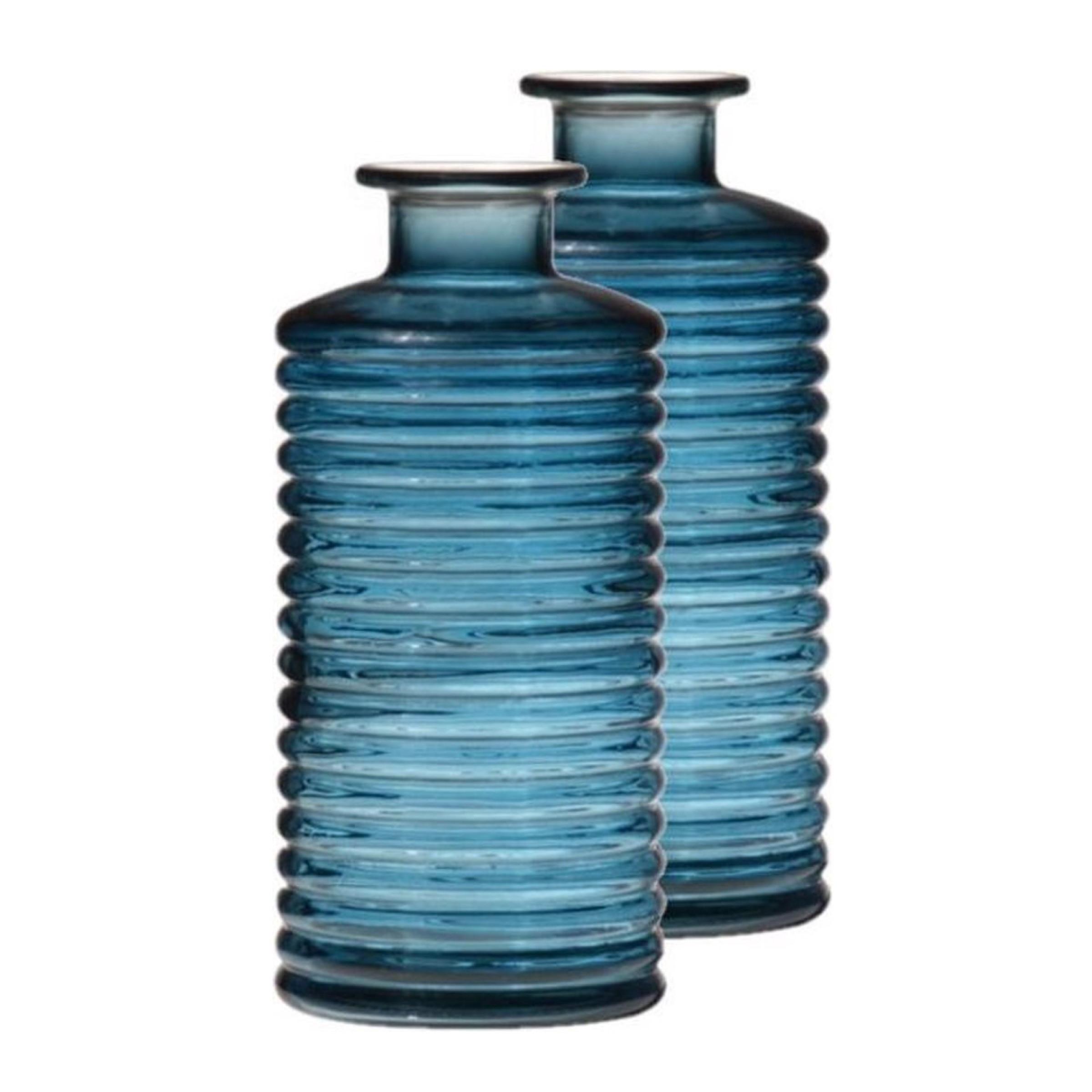 Vermomd aanvaarden Ontmoedigen Flesvaas Blauw Grijs Geribbeld (set van 2) Hakbijl Glass (Ø9,5 x 21,5cm) -  Lovan Shop